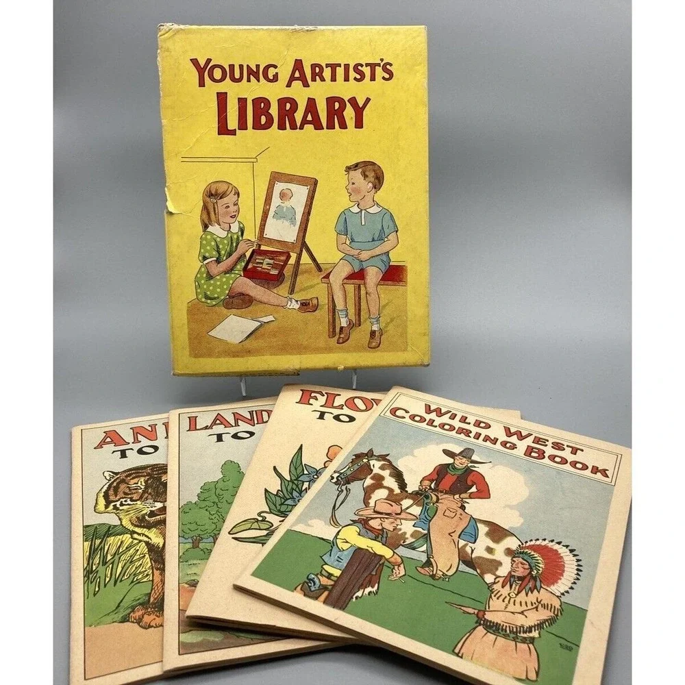 Vintage Sam Gabriel Young Artists Library coloring books cowboys animals + 1930s